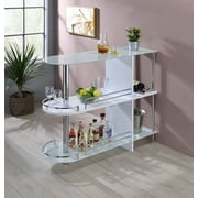 Axel Modern Pub Bistro Bar Table with Tempered Glass Storage Shelves, Wine Rack & Stemware Holders, White Wood & Chrome Metal