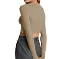 thumbnail image 3 of Douhoow Women Slim Knit Cardigan Solid Color Long Sleeve V-Neck Single Breasted Cropped Knitwear, 3 of 9