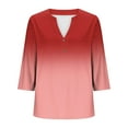 thumbnail image 5 of Olyvenn Womens Plus Size 3/4 Sleeve Tops Casual Gradient V Neck Button Tee Shirts Basic Loose Fit Tunic Blouse Red XXXL, 5 of 5