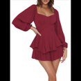 thumbnail image 2 of Mono Corto con Mangas Largas y Volantes para Mujer, Estilo Farol, con Lazo y Lazo Vino Tinto S, 2 of 10