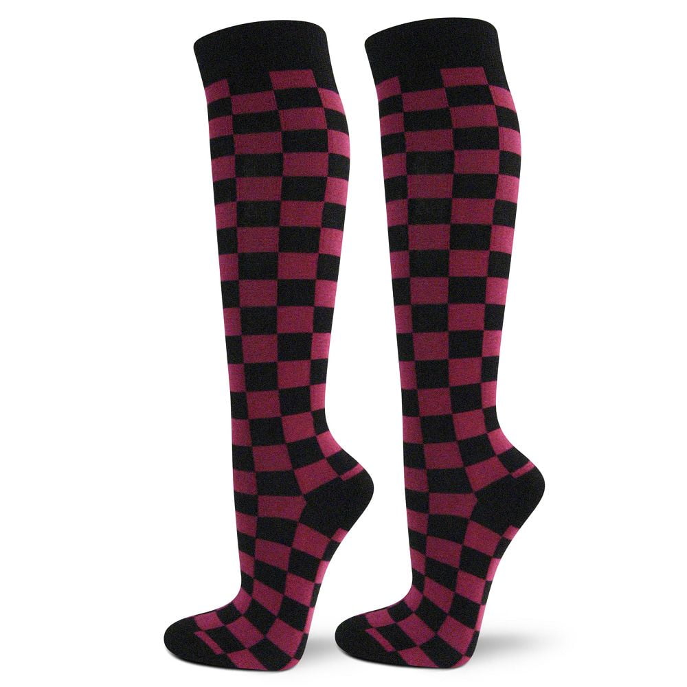Couver Women's Cotton Knee High Socks Checked Plaid Tartan Pattern Fashion Socks, Checked