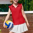 thumbnail image 5 of Lumtrix Girls Short Sleeve Polo Shirt Kids Cute Flying Ruffle Sleeve Collar School Uniform Shirts Tops 5-14 YearsRed 120, 5 of 8