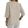 thumbnail image 7 of Linen Shirts for Women Summer Tops Button Down V Neck 3/4 Sleeve Boho Cotton Blouses Casual Loose Basic Solid Tunic Tops Beige S, 7 of 7