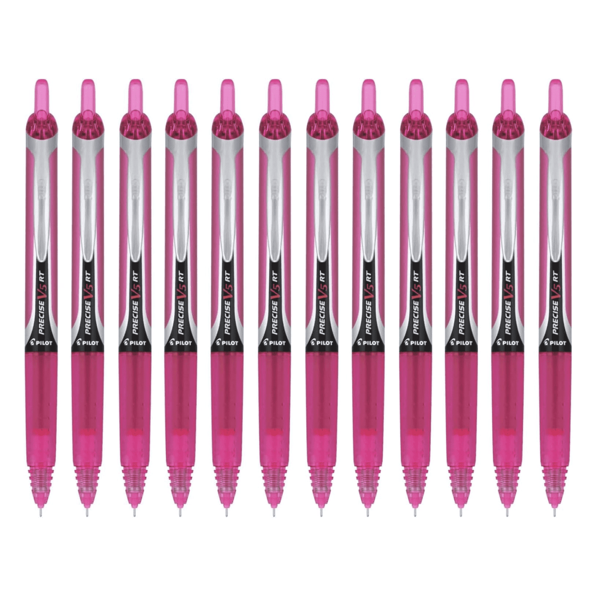 PILOT Precise V5 RT Refillable & Retractable Liquid Ink Rolling Ball Pens, Extra Fine Point (0.5mm) Pink Ink, 12-Pack