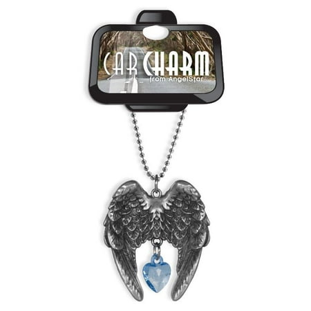 - Angel Wings Sky Blue Crystal Heart Car Charm