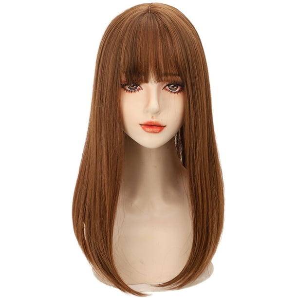Synthetic Hair Wigs Bangs Hair Girl Cosplay Wig Natural Faux Hair Fiber Ginger Brown Synthetic Hair Wigs Bangs Hair Girl Cosplay Wig Natural Faux Hair Fiber Ginger Brown