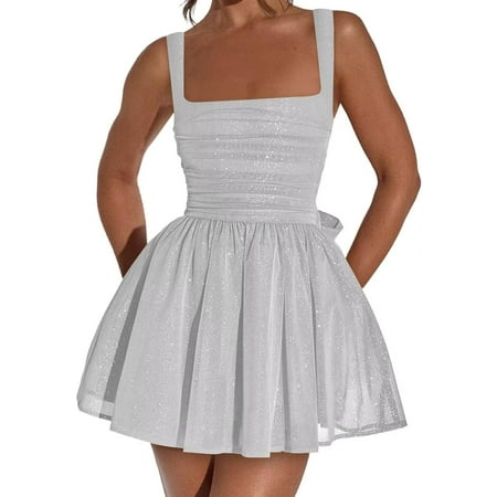 WANGJUNBEI Sparkly Tulle Cocktail Dress for Teens 2025 Short Corset Prom Dress Square Neck Mini Cocktail Party Gowns