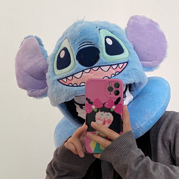 Lindo Lilo Stitch con capucha en forma de U almohada para el cuello Stitch Ángel encantador viaje Blackout almohada para el cuello almohada para siesta para oficina chica