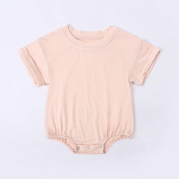 Girls Jumpsuit Baby Summer Solid Short Sleeve Bodysuits Casual Soft Breathable Romper Playwear Baby Boy Romper Pink 3 Months-6 Months