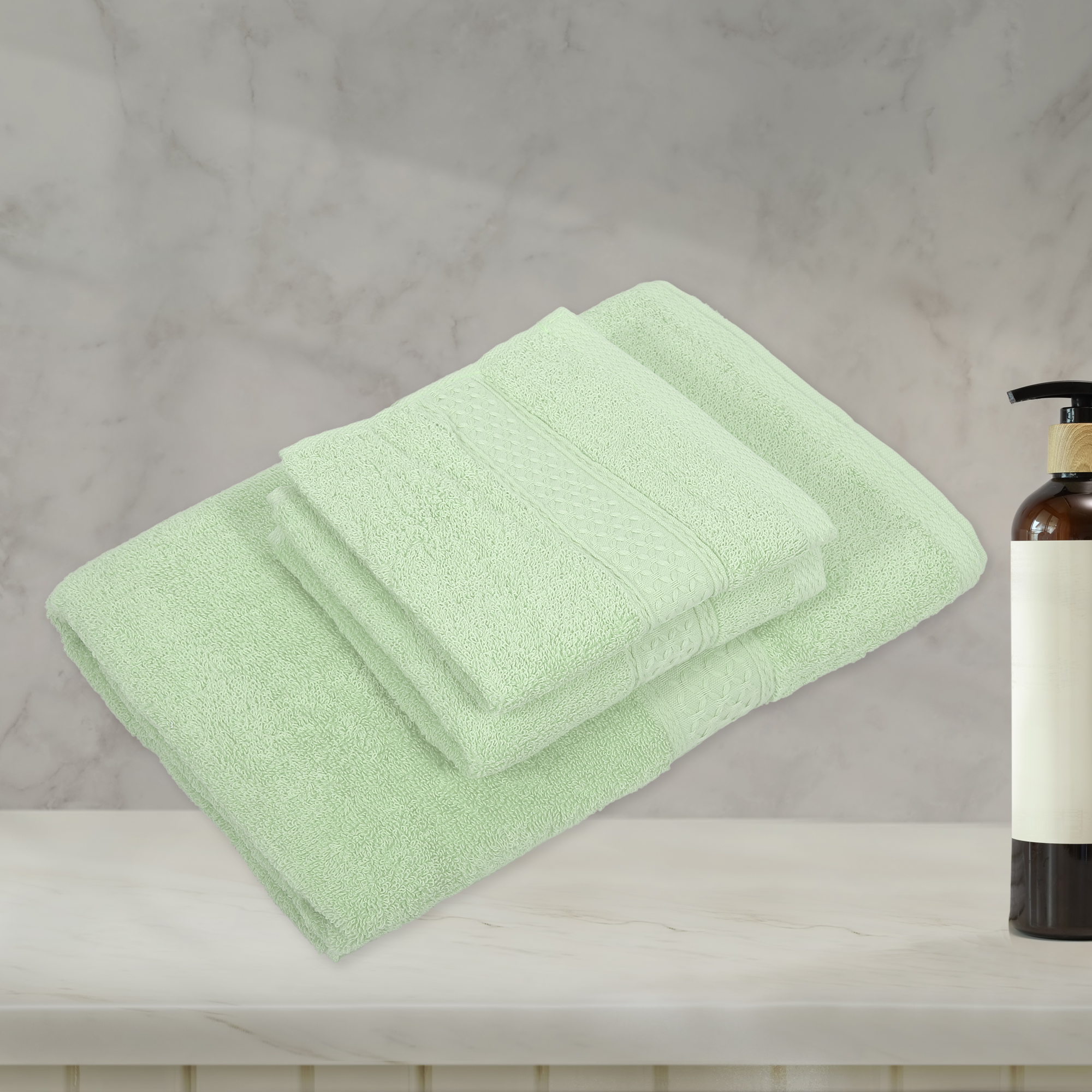 Unique Bargains 3 Pcs Cotton Bath Towel Plain Soft Absorbent Cotton Light Green