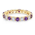 thumbnail image 3 of Gem Stone King Purple Amethyst and White Created Sapphire 18K Yellow Gold Plated Silver Women Eternity Band Ring | 2.30 Cttw | 3MM Round | Wedding Engagement Anniversary Promise Ring | Size 6, 3 of 7