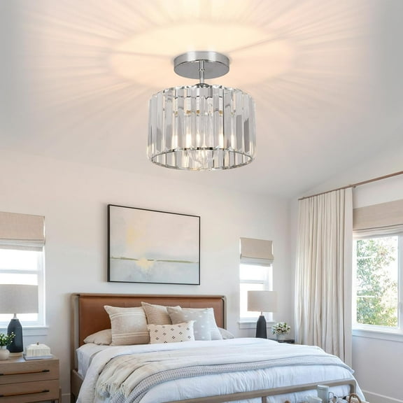 UGUCYUI-Crystal Ceiling Light Semi Flush Mount Ceiling Light Crystal Chandelier Hallway Light fixtures Silver Close to Ceiling Lamp for Entryway Bedroom Bathroom Living Room Kitchen Dining Room ā¦