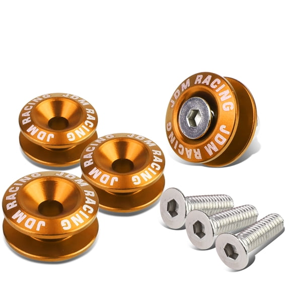 DNA Motoring BQR-ZTL-9035-OR Pack of 4 - Anodized Aluminum Front/Rear Rivet Style Bumper Trunk Quick Release Fastener Kit (Orange)