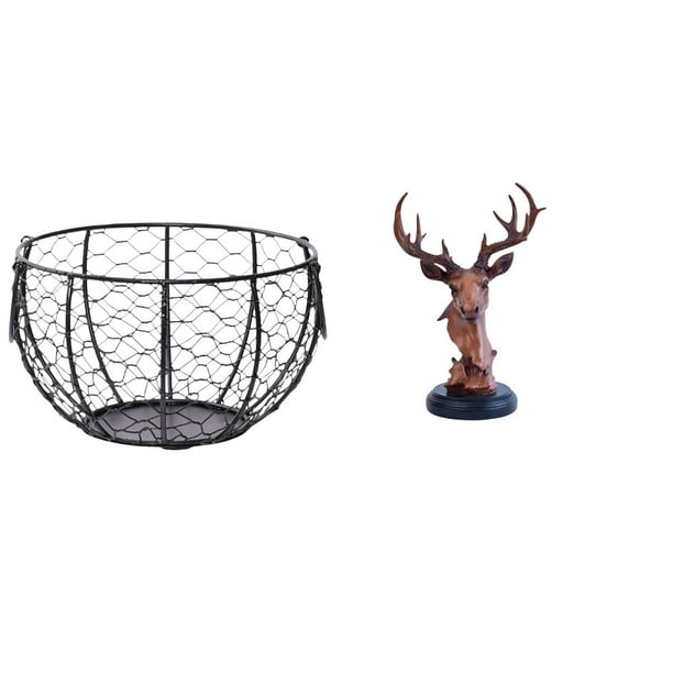 Cesta de huevos,Cesta multiusos para huevos,cesta tejida de alambre de hierro,Figura de cabeza de ciervo,Adorno de cabeza de ciervo,estatua de animal decorativa,Figura de cabeza de ciervo para