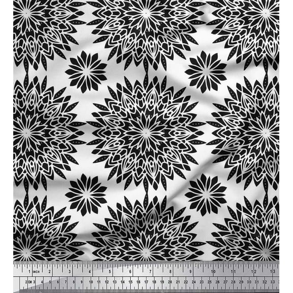 Soimoi Black Cotton Duck Fabric Artistic Floral Printed Craft Fabric by the Yard 42 Inch Wide