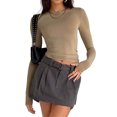 thumbnail image 1 of Blusa Mangas Largas Top ajustado con cuello redondo, Túnica corta básica para mujer, parte de arriba, traje informal Kuymtek Café T M para Mujer, 1 of 6