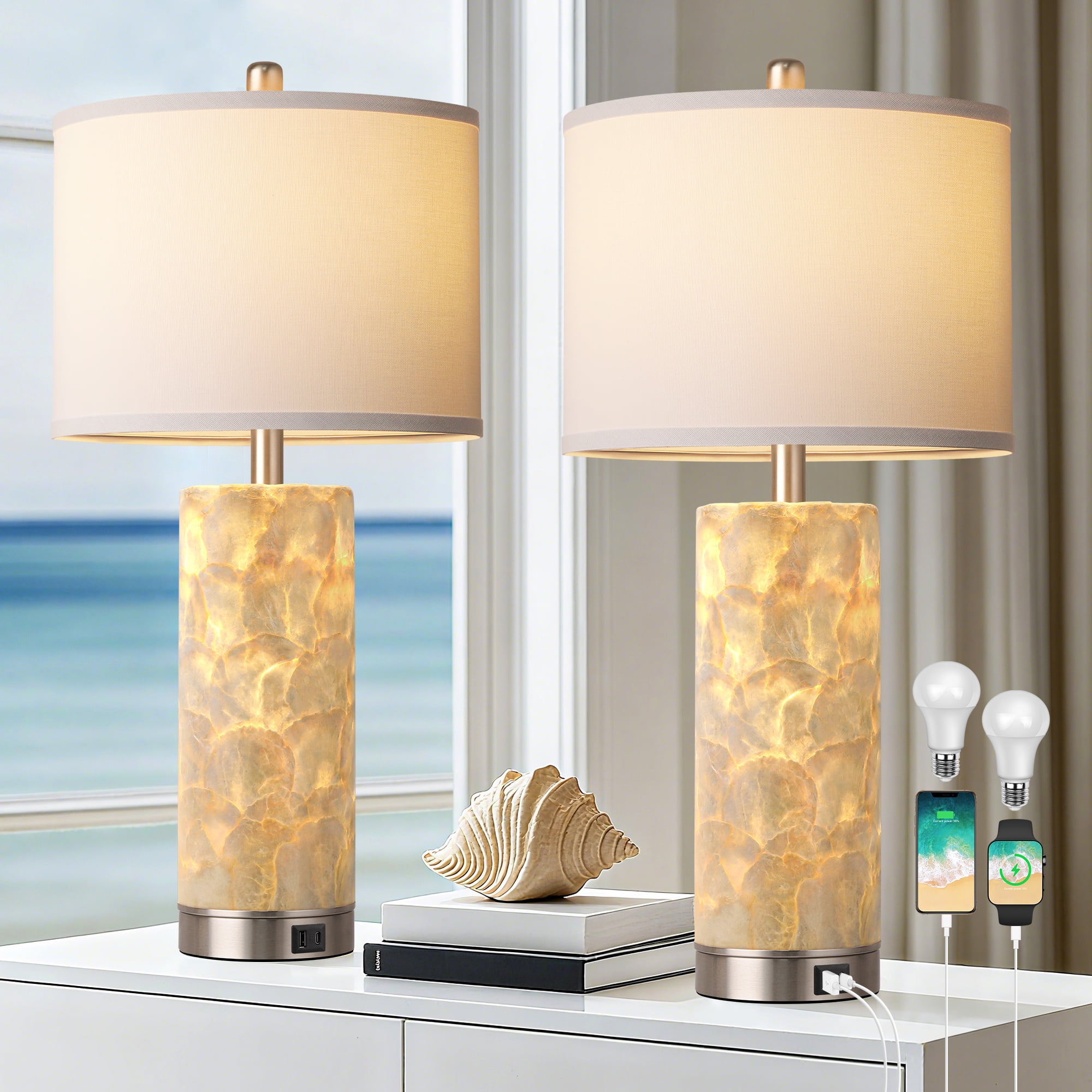 Gymax 3-Piece Lamp Set 2 Table Lamps 1 Floor Lamps Living Room