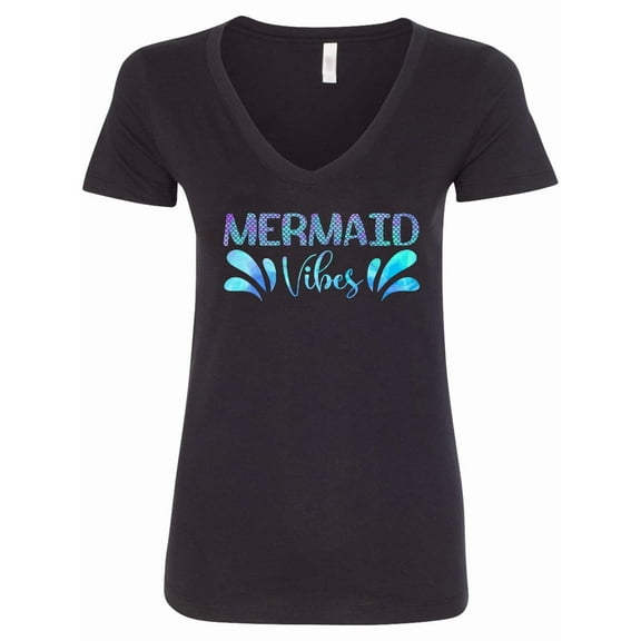 Inktastic Mermaid Vibes Text in Blues Women's V-Neck T-Shirt