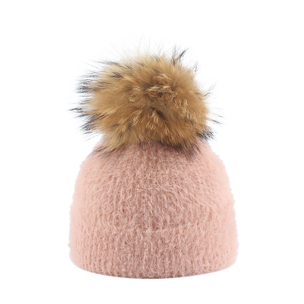 Kids Baby Hats Winter WarmKnitted Girl Cap Bonnet Crochet Ball Beanie 