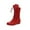 Red, variant on QQAMB Women's Mid-Calf Boots Vintage Motorcycle Style Round Toe High Block Heel With Platform Slip-On Lace-up Boots