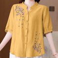 thumbnail image 5 of V Cuello Blusas para las Mujeres, de Moda Retro Bordado Cuello Redondo Cinco Cuartos de Manga para el Uso Casual, 5 of 5
