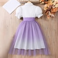 thumbnail image 5 of Scyoekwg Girls Summer Dress Color Block Splicing Comfy Puff Sleeve Button Lapel Dress Long Sleeve Cute Dresses Crew Neck Dresses, Purple, 10-11 Years, 5 of 6