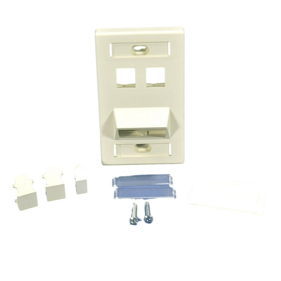 Leviton White Quickport ANGLED 4-Port Wallplate with Label ID Windows 41090-SMW