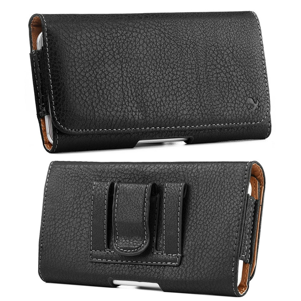 Black Leather Pouch Phone Case [with Belt Loops and Fixed Clip] for LG Classic L125DL, Wine 2
