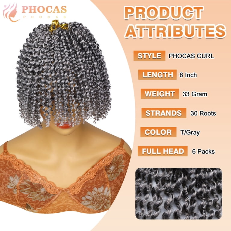 ポカポカベアー Phocas Crochet Hair for Black Women 8inch 6Packs Passion Twist