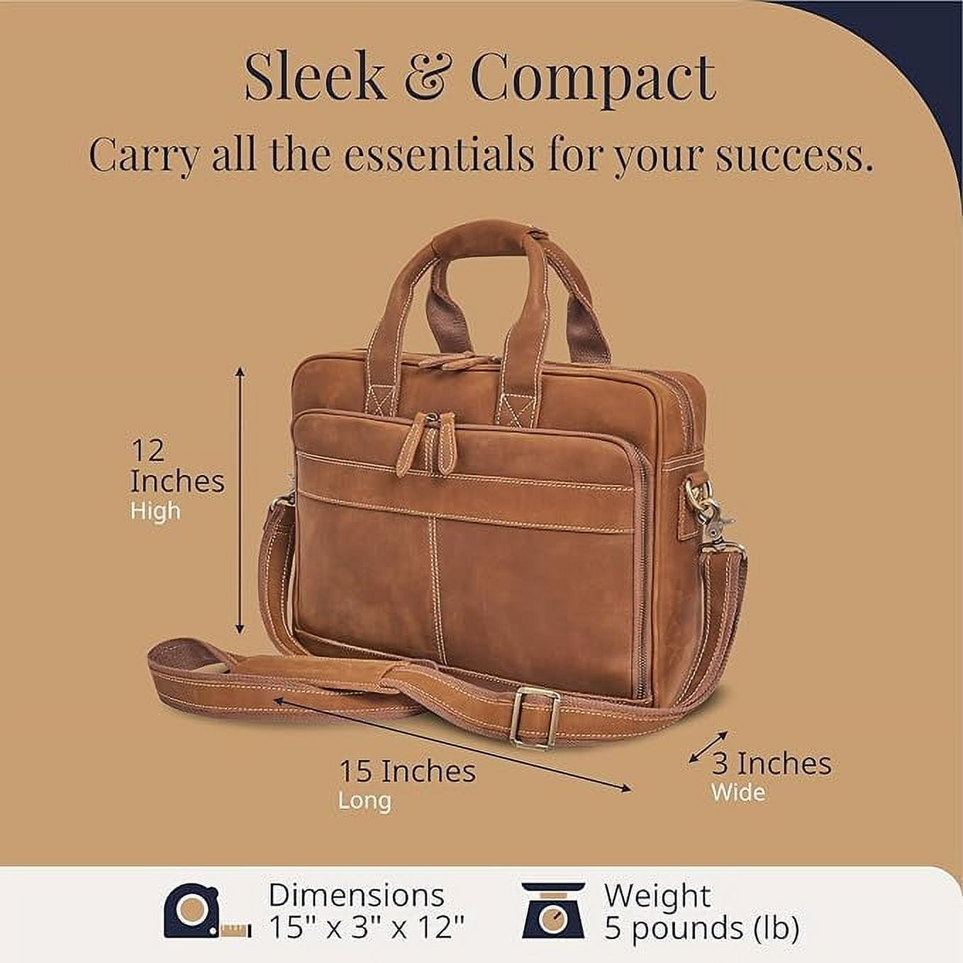 Full-Grain Leather Laptop Briefcase For Men, Leather Computer Bag For Men - Light Brown