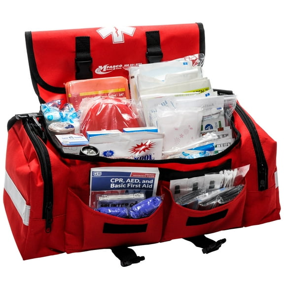 School Emergency First Aid Kit Packed in Red Bag by MFASCO