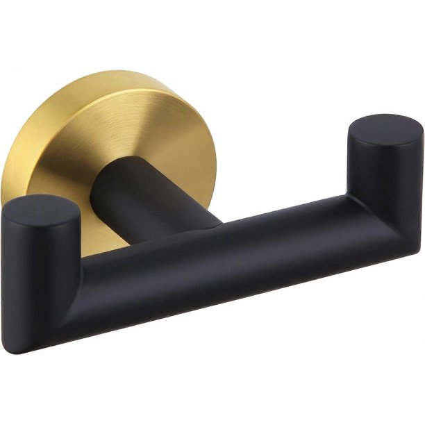 Double Towel Hook Black & Gold, Stainless Steel Bathroom Towel Holder, Hand Towel Hanger for Wall