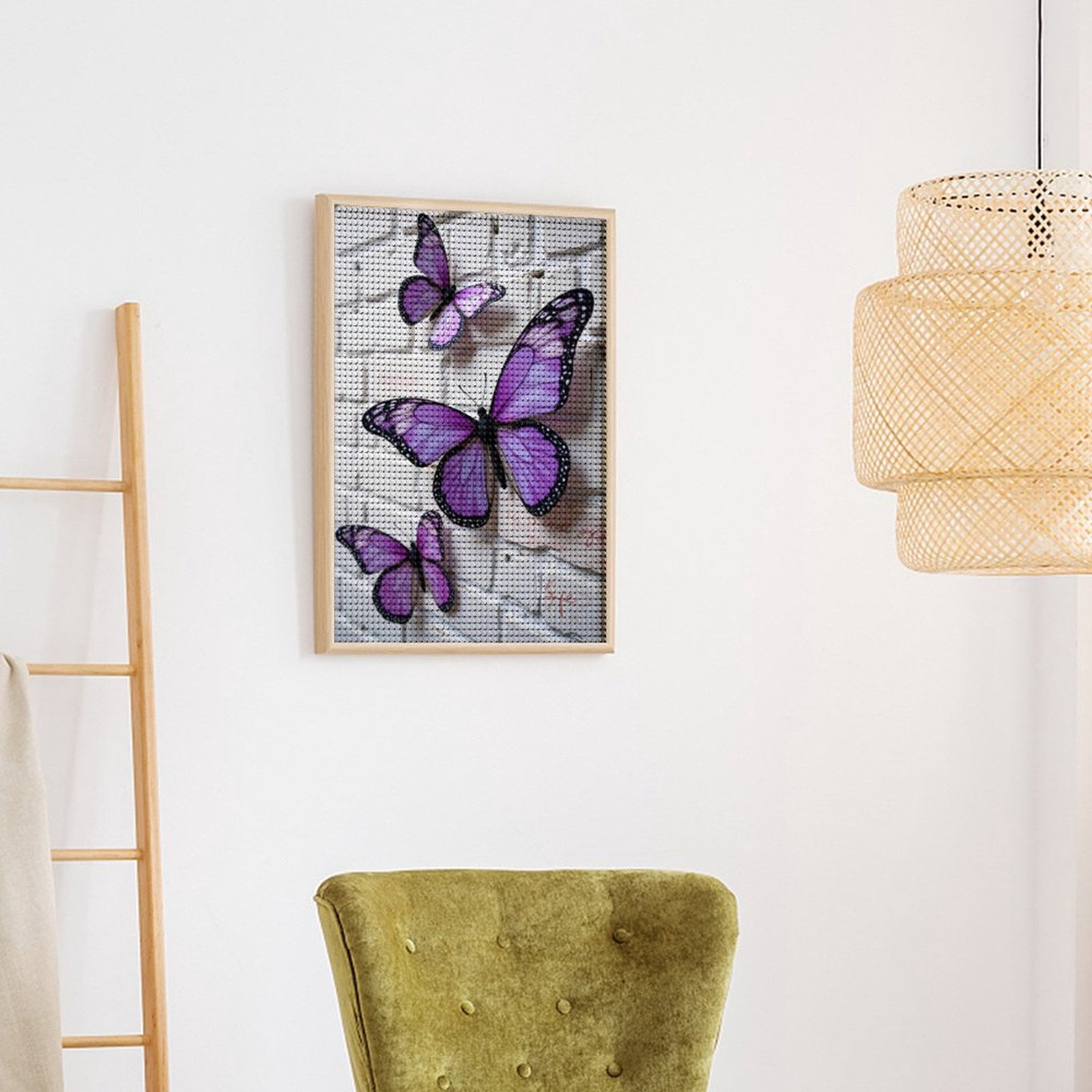 Diamond Art Kits for Adults - Purple Butterflies On White Wall 5d Diamond Painting for Adults, Diamond Art for Adults Beginners, Frameless Diamond Painting Kits for Adults for Home Wall Decor