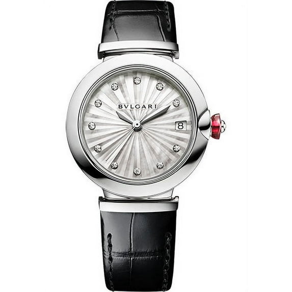 Bulgari Lvcea Mother of Pearl Diamond Dial Leather Strap Women's Watch 103478