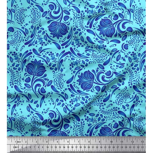 Soimoi Poly Georgette Fabric Leaves & Floral Artistic Print Fabric by The Yard 52 Inch Wide