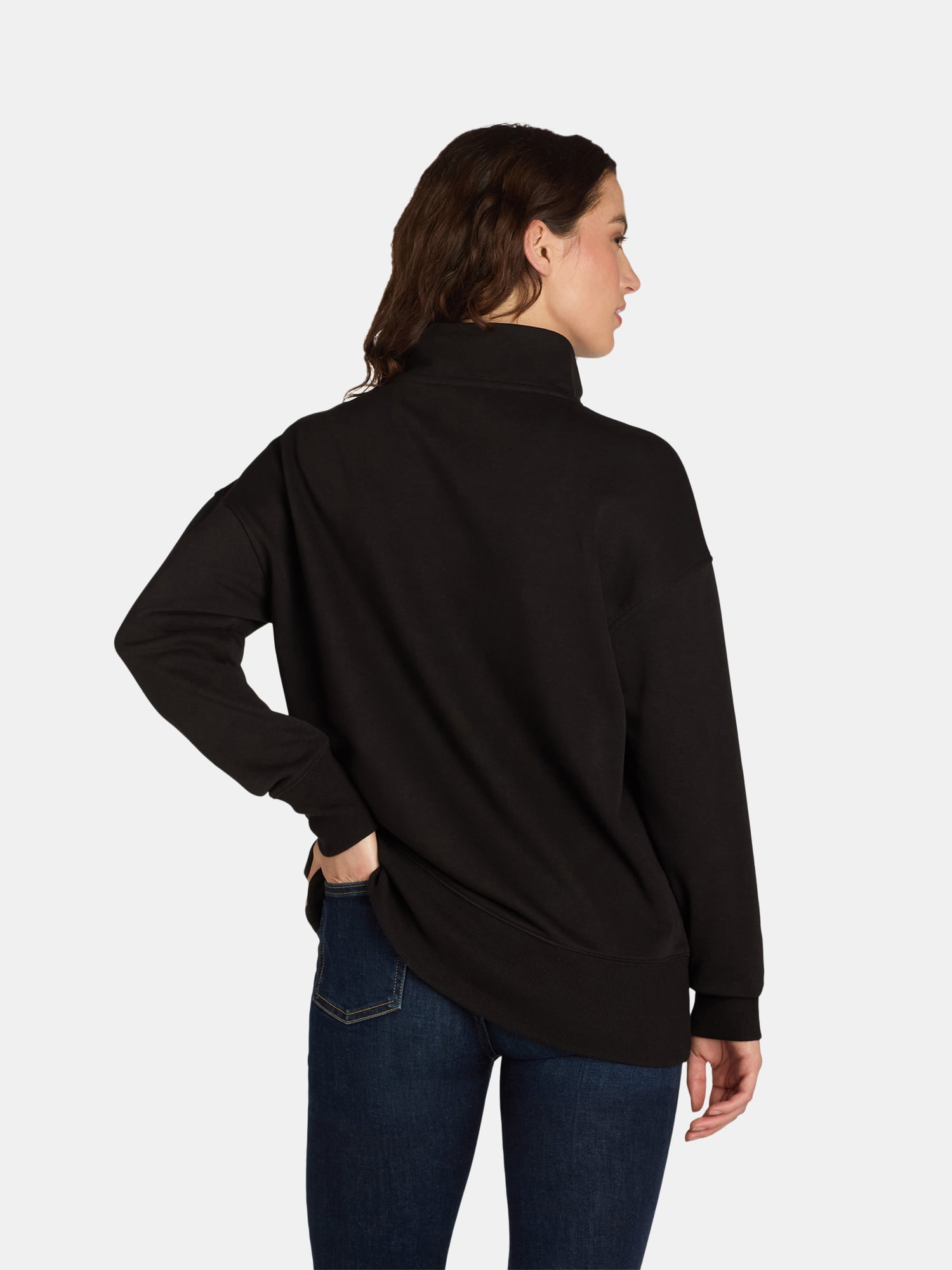 Time and Tru Women's Mock Neck Sweatshirt with Button Placket, Sizes XS-XXXL