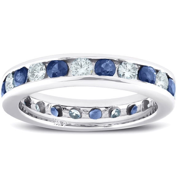 Pompeii 2ct Blue Sapphire & Diamond Channel Set Eternity Ring 14K White Gold (G/H,I1)