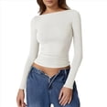 thumbnail image 1 of Camisa de Larga con Cuello Redondo para Mujer, Básica, con Doble Forro y Fruncido Lateral, para Salir XL, 1 of 7