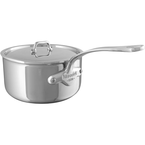 Mauviel M'Urban 4 Tri-Ply Polished Stainless Steel Sauce Pan With Lid and Cast Stainless Steel Handle, 2.6-Qt
