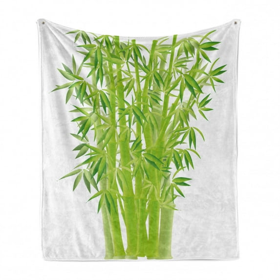 Exotic Soft Flannel Fleece Throw Blanket, Bamboo Stems with Leaves Fresh Bunch Tropical Plant Eco Foliage Print, Cozy Plush for Indoor and Outdoor Use, 50" x 60", Lime Green, by Ambesonne