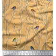 thumbnail image 1 of Soimoi Orange Rayon Fabric Branch & Flycatcher Bird Print Sewing Fabric Yard 42 Inch Wide, 1 of 3