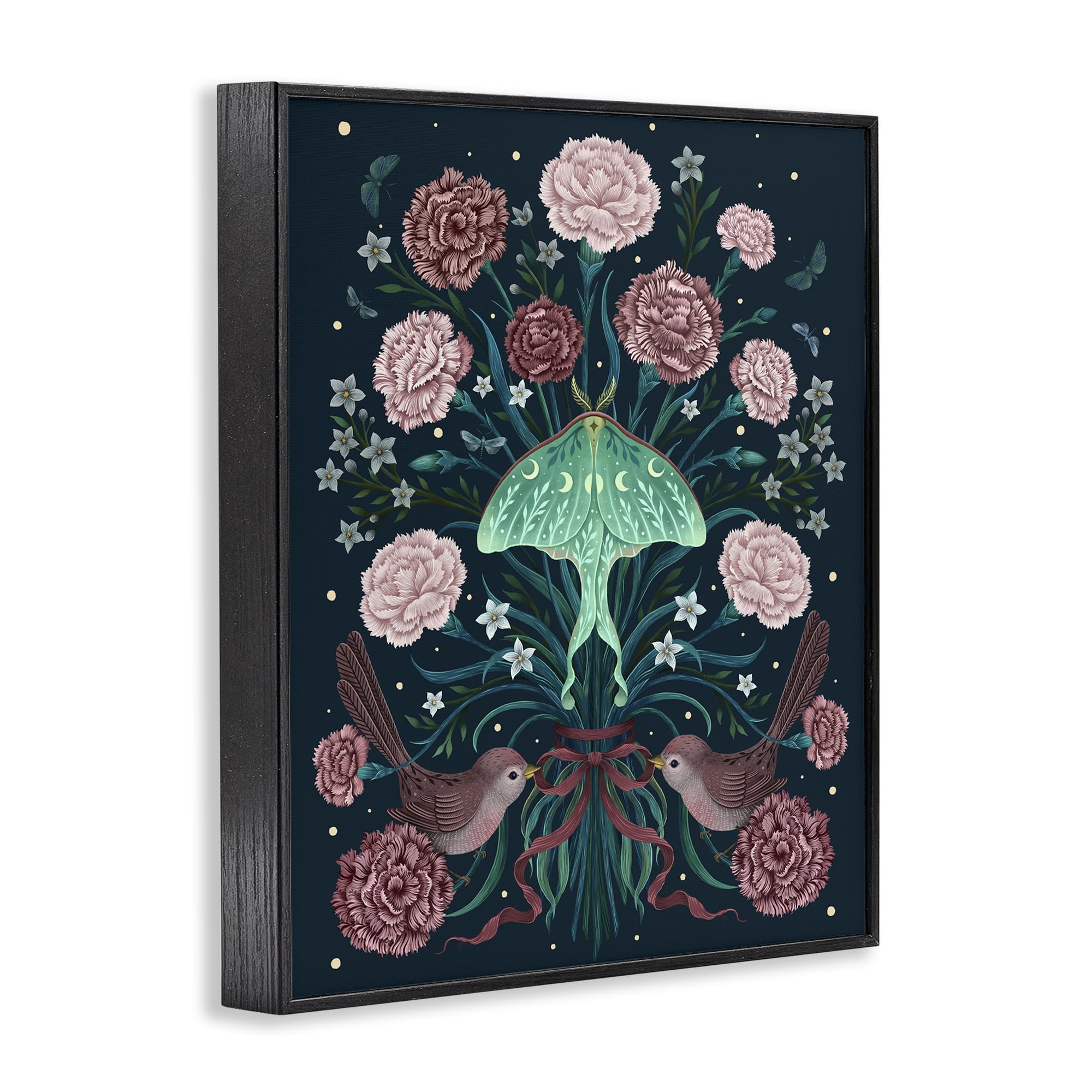 Stupell Industries January Carnations & Moth Black Framed Giclee Art, design by Episodic Drawings