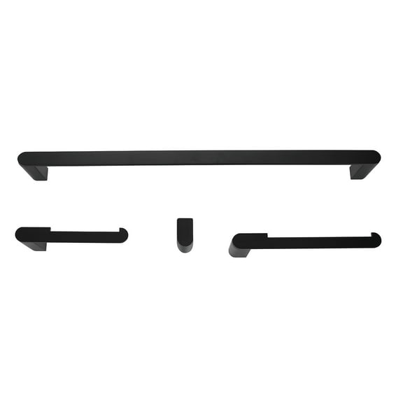 Globe Electric 4-Piece Matte Black Bathroom Hardware Kit, Towel Bar, Toilet Paper Holder, Towel Ring, Robe Hook (1-Pack)