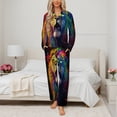 thumbnail image 2 of Colorful Lion Roar Art Womens Pyjamas Set Button Up Pyjamas Womens with Long Sleeve Top And Wide Leg Pants V-neck Loungewear Sets, 2 of 9