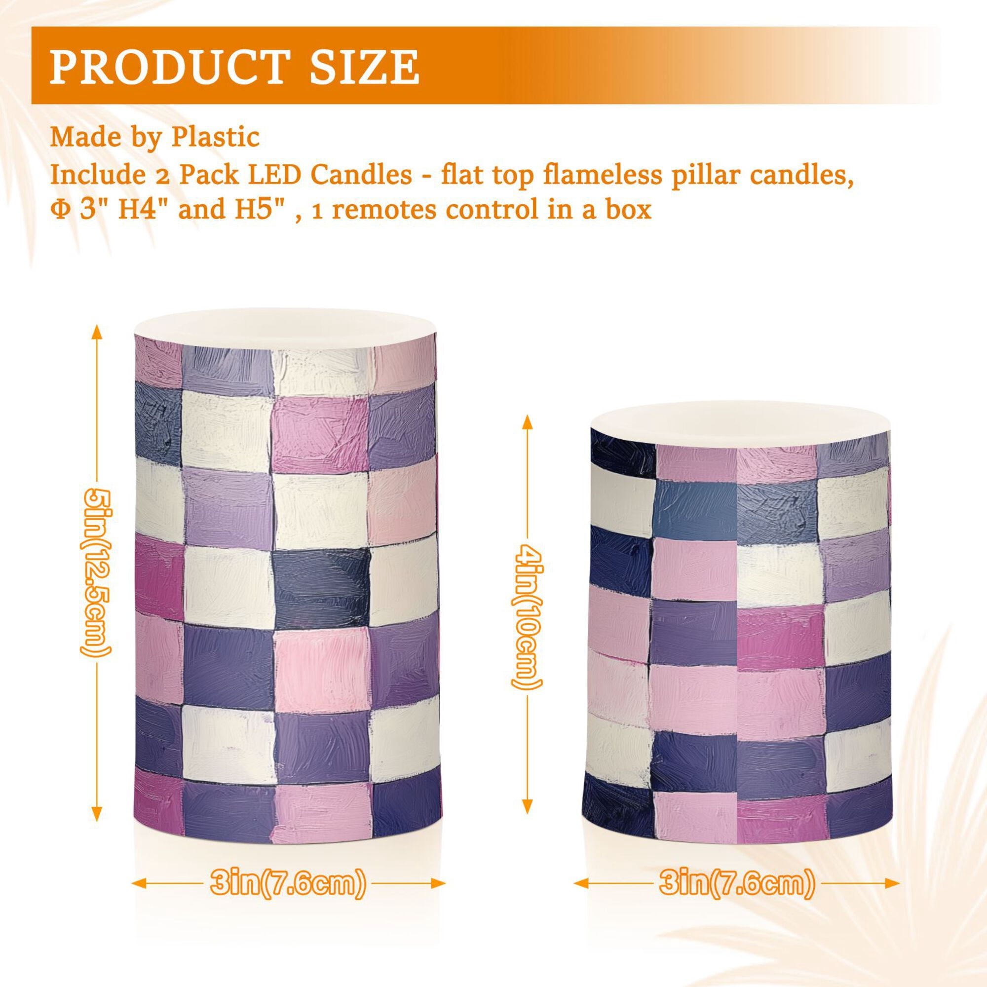 Yayeee Flameless Candles with Remote Flickering Battery Operated Multi Color Changing, Pink and Purple Plaid Pattern