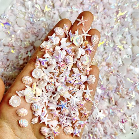 RAGUPEL 200Pcs Summer Beach Nail Charms 3D Resin Ocean Theme Nail Rhinestones Shiny Starfish Seashell Conch Nail Gems Jewelry Charms for Nails Kawaii Fish Nail Jewels Supply for Manicure Decor Diy