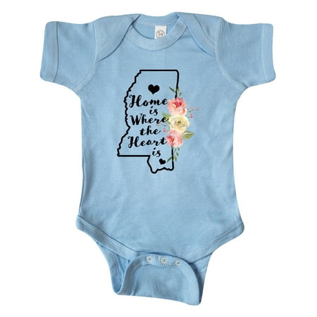 

Inktastic Mississippi Home is Where the Heart is with Watercolor Gift Baby Boy or Baby Girl Bodysuit