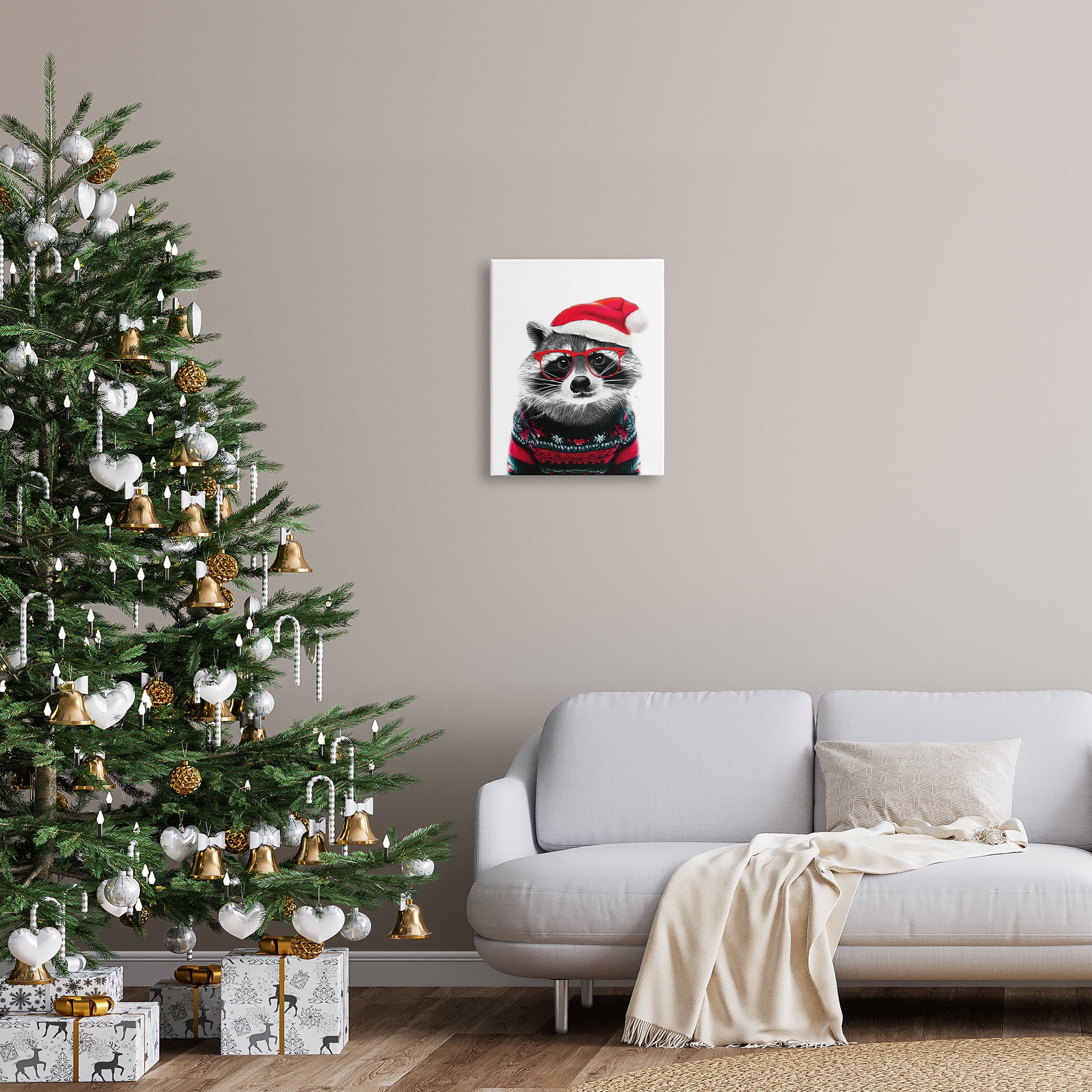Stupell Industries Raccoon in Holiday Sweater Holiday Painting Gallery Wrapped Canvas Art Print Wall Art, 16 x 20
