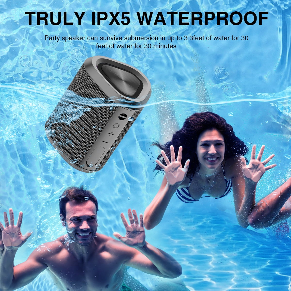 IPX7 Waterproof Bluetooth 5.0 Speaker, 24H Playtime, 100ft Range, Stereo Bass (图2) IPX7 Waterproof Bluetooth 5.0 Speaker, 24H Playtime, 100ft Range, Stereo Bass (图2)