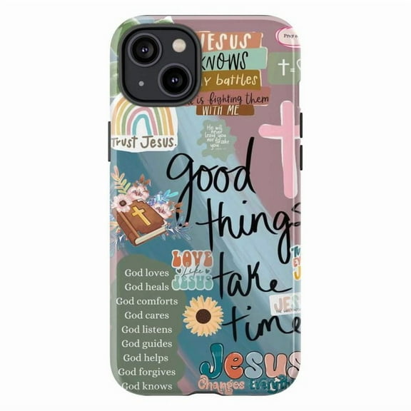 Christian Affirmation Collage Phone Case, Colorful Inspirational Faith-Based iPhone Cover with Positive Messages for iPhone 16 15 14 13 12 11 Pro Plus Mini